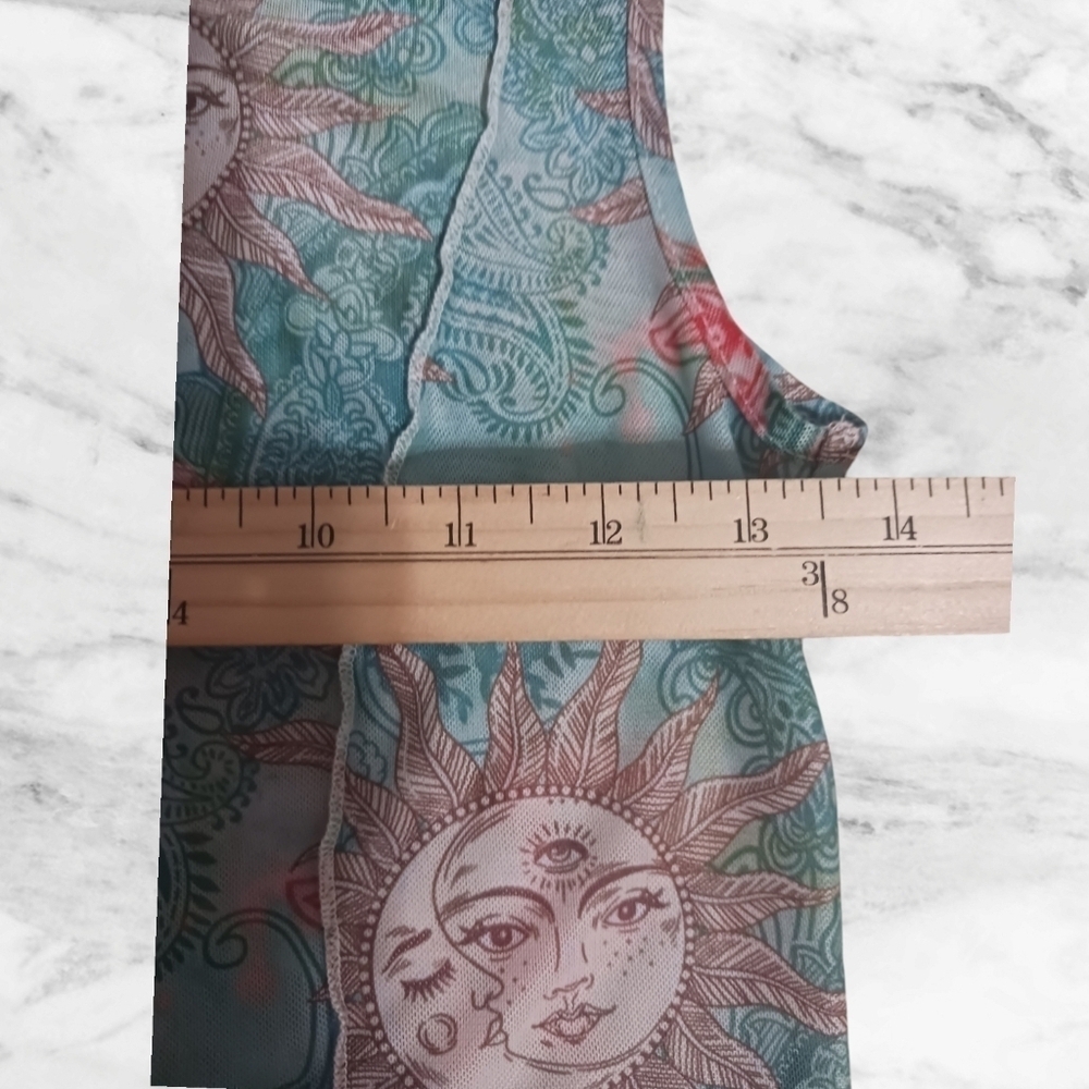 Sleeveless Sun & Moon Print Mock Neck Top green/Tan Small - Picture 6 of 7
